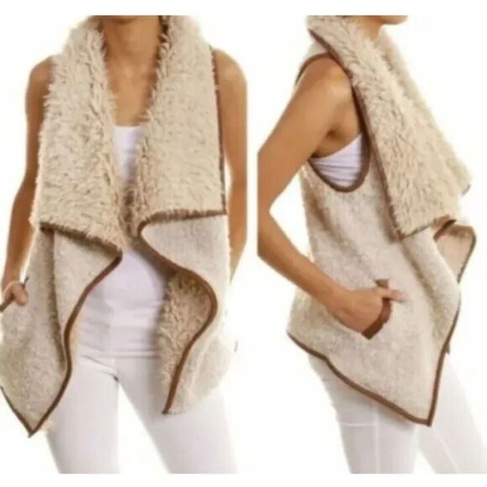 Women Love‎ Tree Tan Brown Faux Fur Sherpa Wrap Around Vest Large Phoebe Style